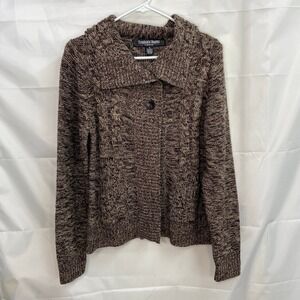 Stephanie‎ Rogers women's brown thick knit fold over neck winter sweater acrylic